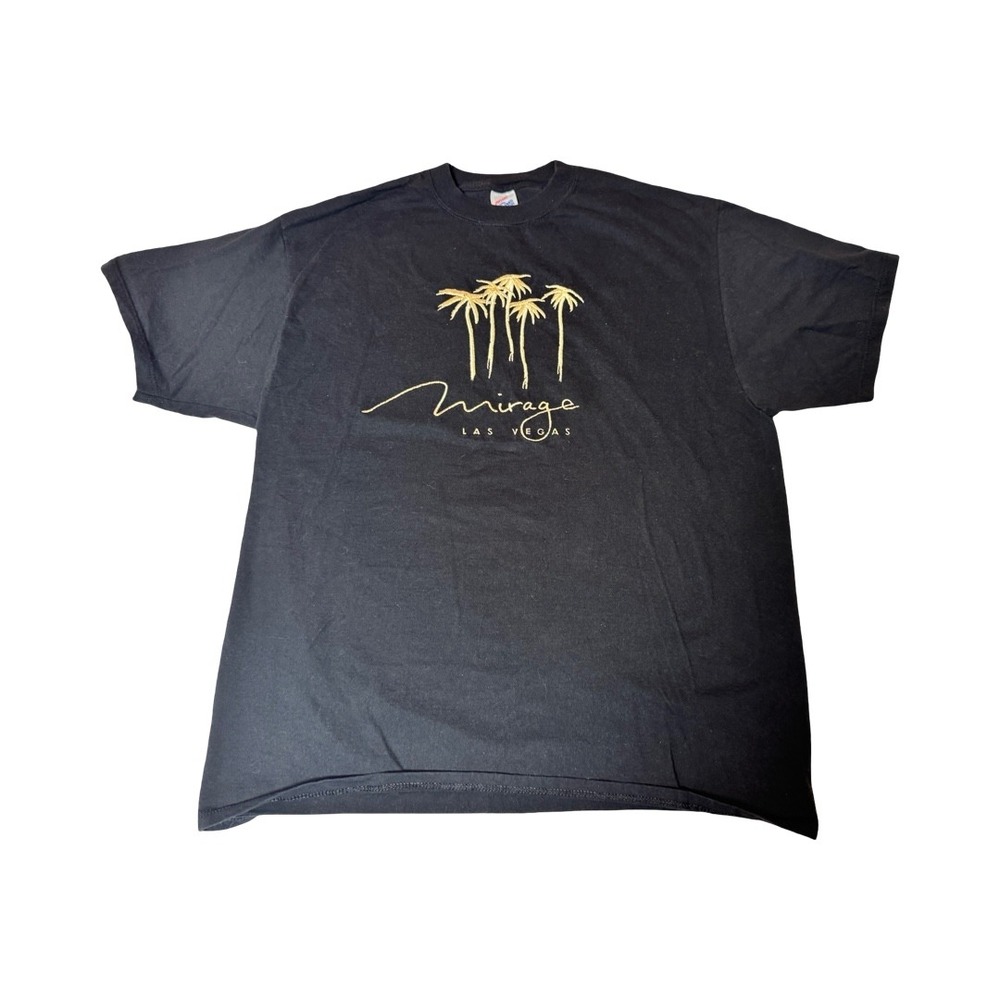 Vintage 90s The Mirage Las Vegas T-Shirt XL Black Gold Embroidered USA Made